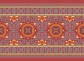 Pixel Ethnic pattern vector background. seamless pattern traditional, Design for background, wallpaper, Batik, fabric, carpet, clothing, wrapping, and textile.ethnic pattern Vector illustration.