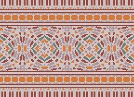 Pixel Ethnic pattern vector background. seamless pattern traditional, Design for background, wallpaper, Batik, fabric, carpet, clothing, wrapping, and textile.ethnic pattern Vector illustration.