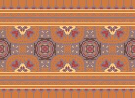 Pixel Ethnic pattern vector background. seamless pattern traditional, Design for background, wallpaper, Batik, fabric, carpet, clothing, wrapping, and textile.ethnic pattern Vector illustration.