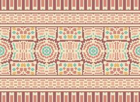 African Ikat Pixel floral paisley embroidery background. geometric ethnic oriental pattern traditional.Aztec style abstract vector illustration.design for texture,fabric,clothing,wrapping,carpet.