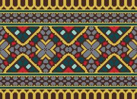 Pixel Ethnic pattern vector background. seamless pattern traditional, Design for background, wallpaper, Batik, fabric, carpet, clothing, wrapping, and textile.ethnic pattern Vector illustration.