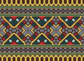 Pixel Ethnic pattern vector background. seamless pattern traditional, Design for background, wallpaper, Batik, fabric, carpet, clothing, wrapping, and textile.ethnic pattern Vector illustration.