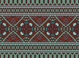 Pixel Ethnic pattern vector background. seamless pattern traditional, Design for background, wallpaper, Batik, fabric, carpet, clothing, wrapping, and textile.ethnic pattern Vector illustration.