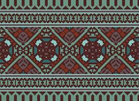 Pixel Ethnic pattern vector background. seamless pattern traditional, Design for background, wallpaper, Batik, fabric, carpet, clothing, wrapping, and textile.ethnic pattern Vector illustration.