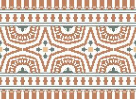 Pixel Ethnic pattern vector background. seamless pattern traditional, Design for background, wallpaper, Batik, fabric, carpet, clothing, wrapping, and textile.ethnic pattern Vector illustration.