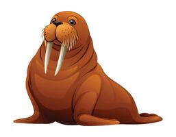 Cute walrus cartoon character. Vector illustration isolated on white background