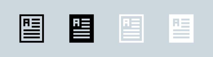 Articles icon set in black and white. Blog signs vector illustration.