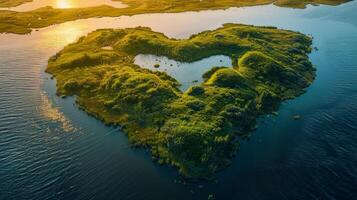 AI generated An island in the sea in the shape of a heart in summer photo