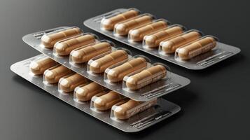 ai generado tabletas en un ampolla embalar, medicamentos. paquetes con vitaminas foto