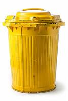 AI generated yellow recycling container on a white background photo