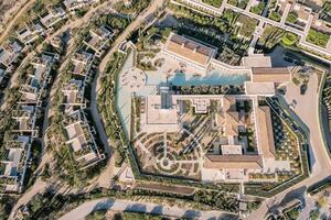 Luxurious hotel complex Amanzoe with sectoral gardens, swimming pools and terraces. Peloponnese, Greece. Top view photo