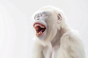 AI generated A white screaming monkey highlighted on a white background photo
