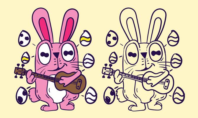 Rabbit doodle cute animal illustration for book coloring page