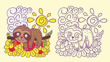 sloth doodle cute animal illustration for book coloring page vector