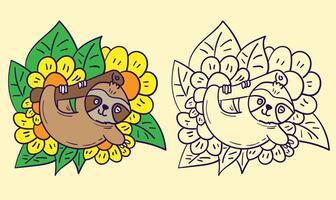 sloth Cute vector sloth bear animal simple set. Can be used for cards, flyers, posters, t-shirts. coloring book