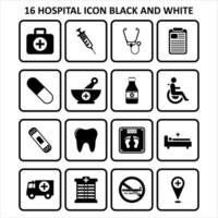 COLLECTION OF BLACK AND WHITE HOSPITAL ICONS vector