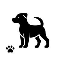 Vector silhouette of dog on white background.