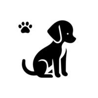 Vector silhouette of dog on white background.