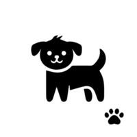 Vector silhouette of dog on white background.