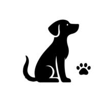 Vector silhouette of dog on white background.