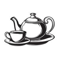 teapot and cup of tea on white isolated background, vector