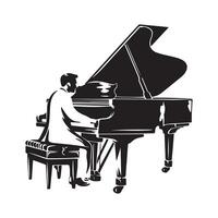 Silhouette of man playing on a piano. Vector image   isolated on white