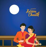 ilustración de saludos para indio hindú festival contento karwa chauth vector