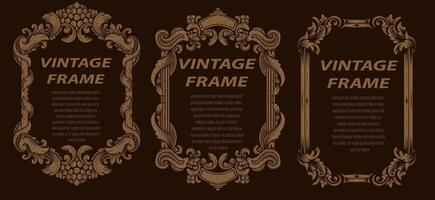 Set antique engraving frame border label, vintage hand drawn, vector illustration