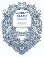 Vintage border frame engraving with antique ornament pattern - Vector Design