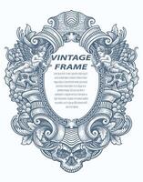 Vintage border frame engraving with antique ornament pattern - Vector Design