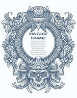 Vintage border frame engraving with antique ornament pattern - Vector Design