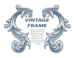 Vintage border frame engraving with antique ornament pattern - Vector Design