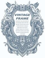 Vintage border frame engraving with antique ornament pattern - Vector Design