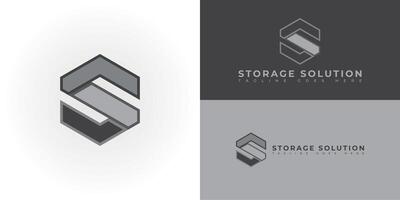 abstract initial letter S or SS logo in a hexagon shape with grey color isolated on multiple background colors. The logo is suitable for storage solution provider icon logo design inspiration template vector