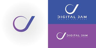 Abstract initial rounded letter DJ or JD logo in gradient blue-violet color isolated on multiple background colors. The logo is suitable for digital business logo icons to design inspiration templates vector