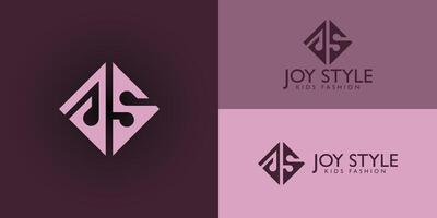 abstract initial letter JS or SJ logo in soft pink color isolated on multiple pink and violet backgrounds. The logo is suitable for kids' fashion apparel business logo icon design inspiration template vector