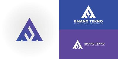 Abstract initial triangle letter ET or TE logo in gradient blue color isolated on multiple background colors. The logo is suitable for business technology company logo design inspiration templates. vector