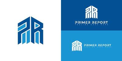 Abstract initial strip letter PR or RP logo in blue color isolated on multiple white and blue background colors. The logo is suitable for revenue management logo icon design inspiration templates. vector