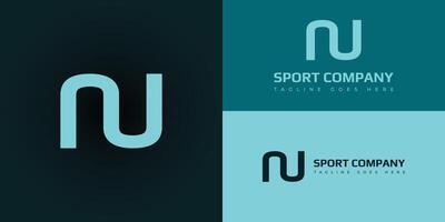 Abstract initial letter NU or UN logo in soft blue color isolated on multiple background colors. The logo is suitable for sports brand audiences business company icon logo design inspiration template vector