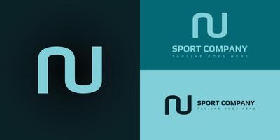 Abstract initial letter NU or UN logo in soft blue color isolated on multiple background colors. The logo is suitable for sports brand audiences business company icon logo design inspiration template vector