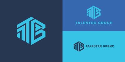 Abstract initial letter TG or GT logo in blue cyan color isolated on multiple blue background colors. The logo is suitable for staffing and recruiting company logo icons to design inspiration template vector