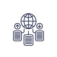 Global data exchange line icon with documents vector