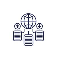 Global data exchange line icon with documents vector