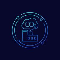 carbon emissions of factory icon, linear design vector