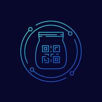 bag, package with qr code icon, linear design vector