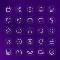 line icons for apps or web, basic white set vector