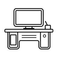 Sleek desktop with computer outline icon in vector format for workstation designs.