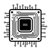 Futuristic computer chip circuit board outline icon in vector format.