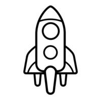 Sleek rocket outline icon in vector format for space-themed designs.