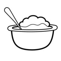 Elegant bowl and ladle outline icon in vector format for culinary designs.